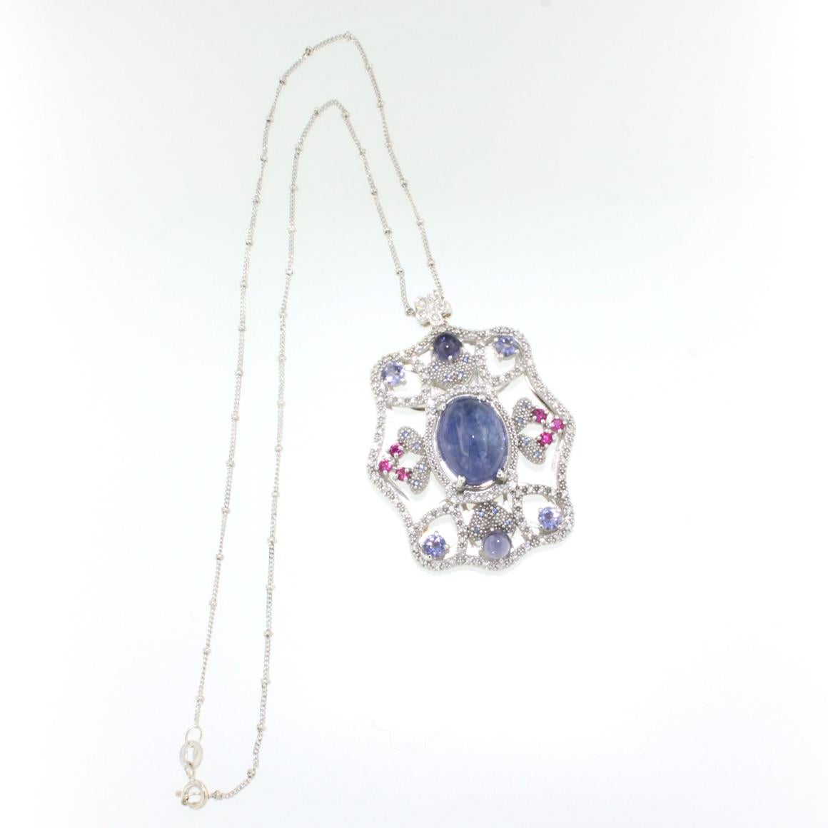 tanzanite and diamond 18kt white gold pendant
