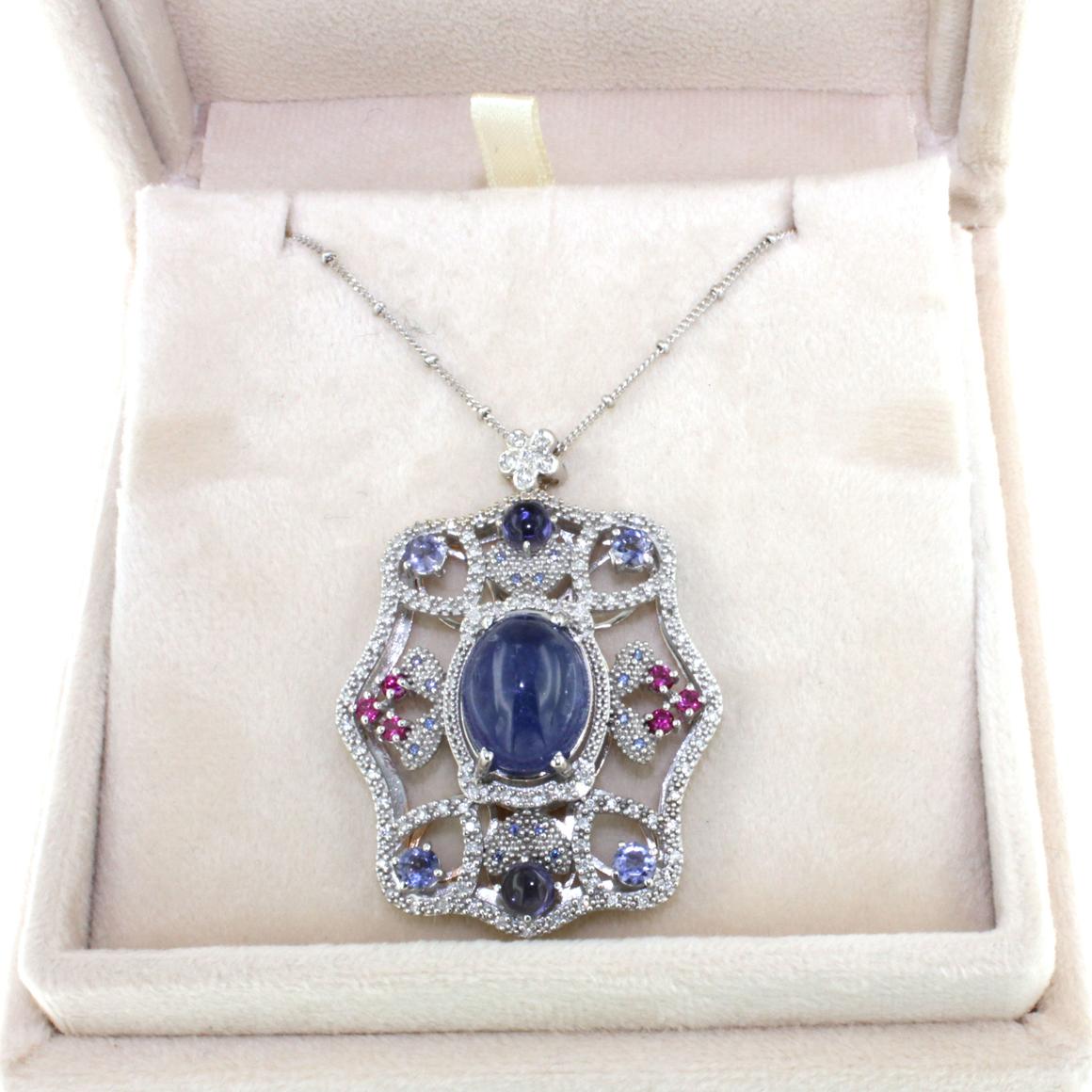 18k White Gold with Tanzanite Tourmaline and White Diamonds Chain with Pendant In New Condition For Sale In GALLARATE, IT