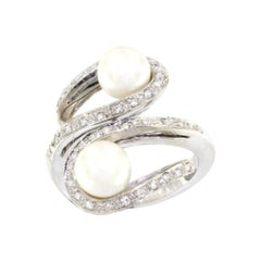 18k White Gold with White Pearls and White Diamonds Ring