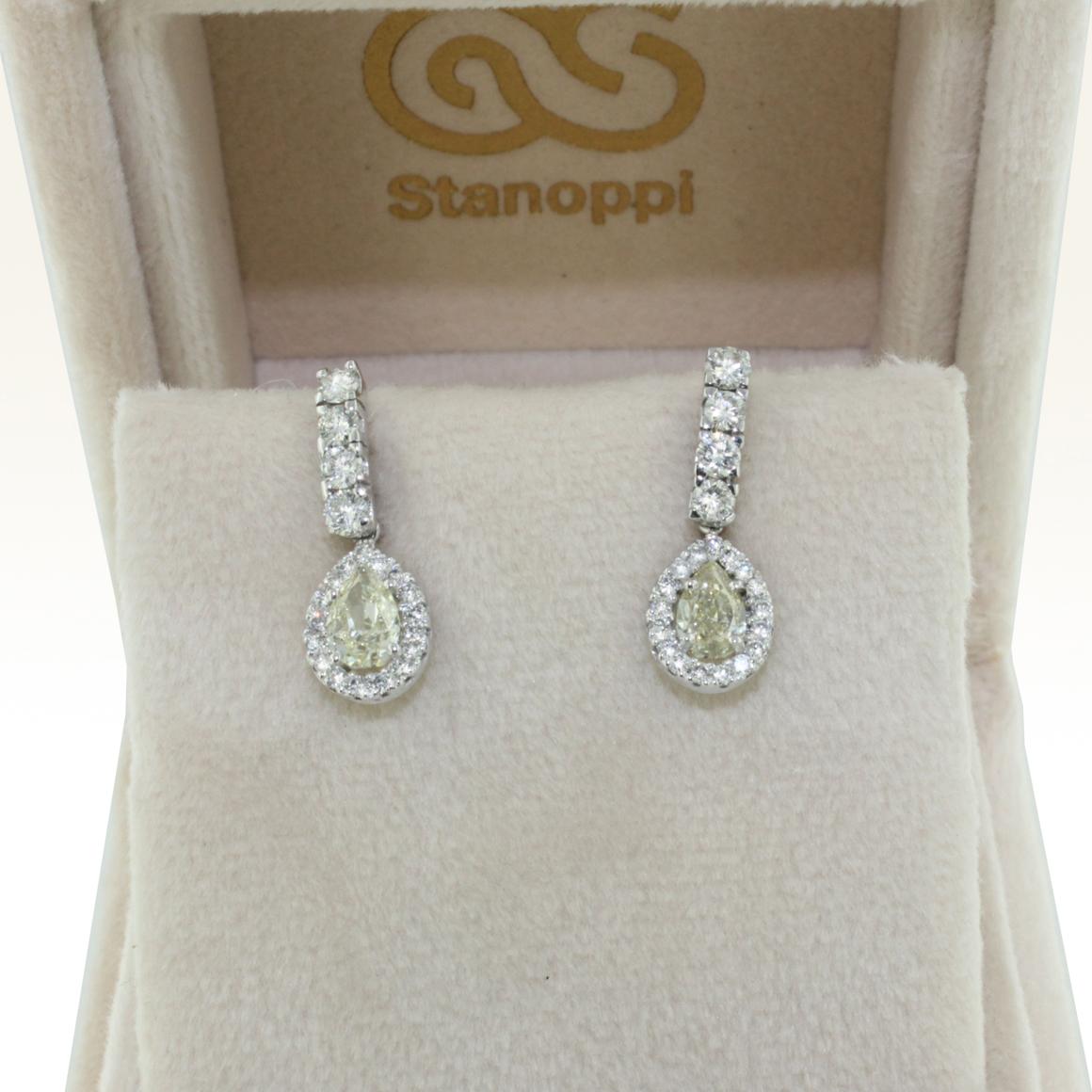 Women's or Men's 18k White Gold with Yellow Diamonds and White Diamonds Earrings For Sale