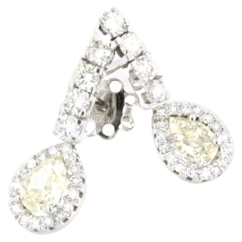 18k White Gold with Yellow Diamonds and White Diamonds Earrings