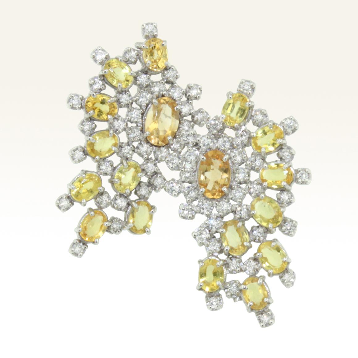 Contemporaneo Orecchini in oro bianco 18 carati con zaffiro giallo e diamante bianco in vendita