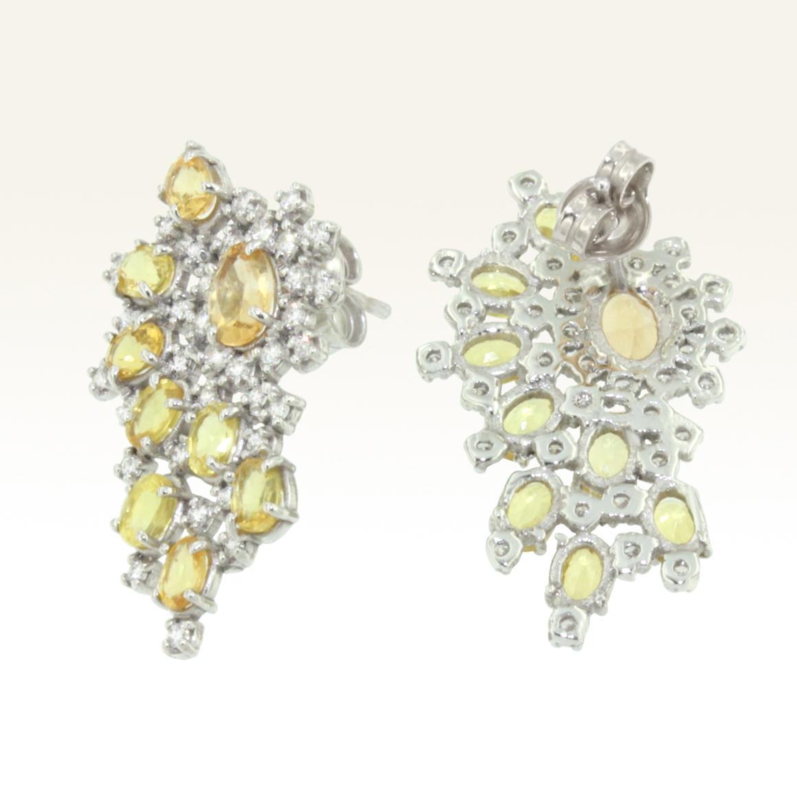 18 Karat White Gold with Yellow Sapphire and White Diamond Earrings In New Condition For Sale In GALLARATE, IT