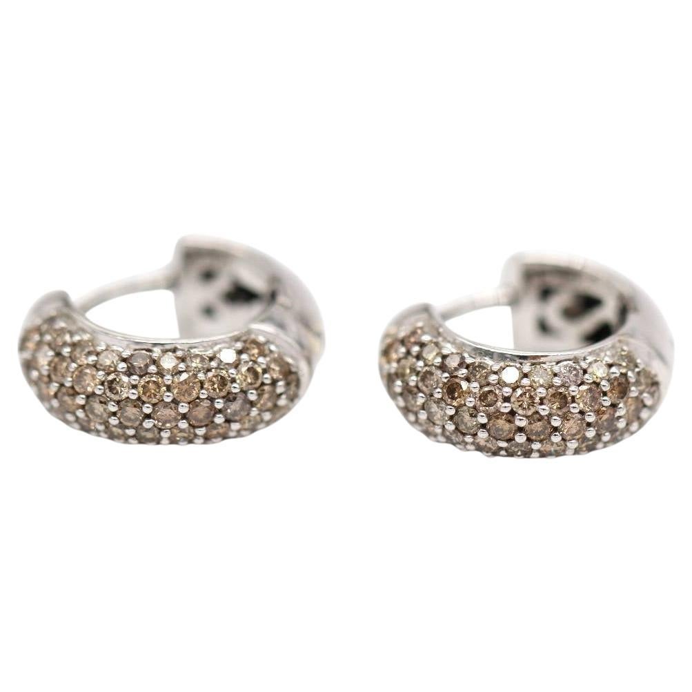 18k White Gold Women’s Creole Earrings with 2.40ct Champagne Brilliant-Cut
