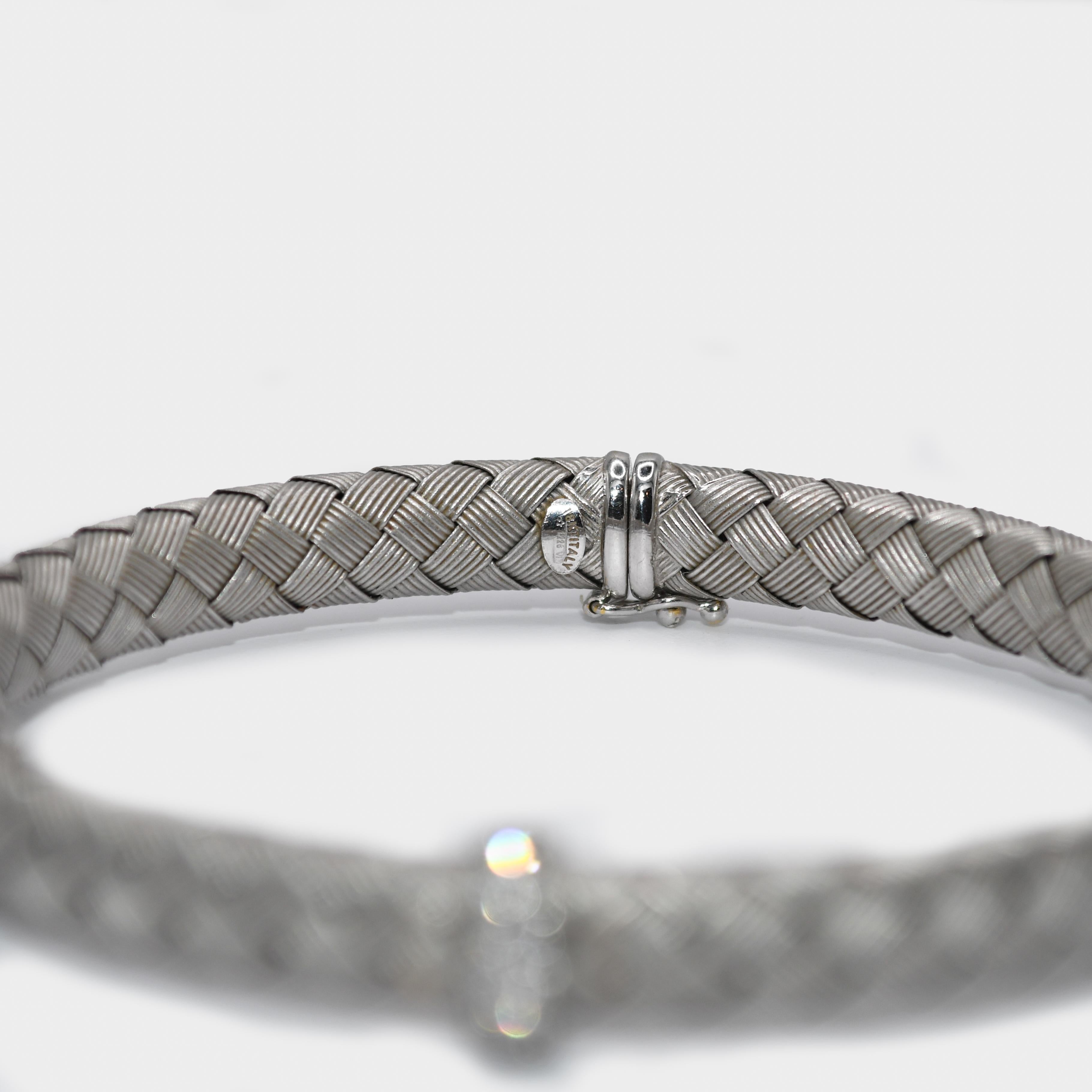 18K White Gold Woven Bracelet with Diamonds and Clasps 26.4g For Sale 3