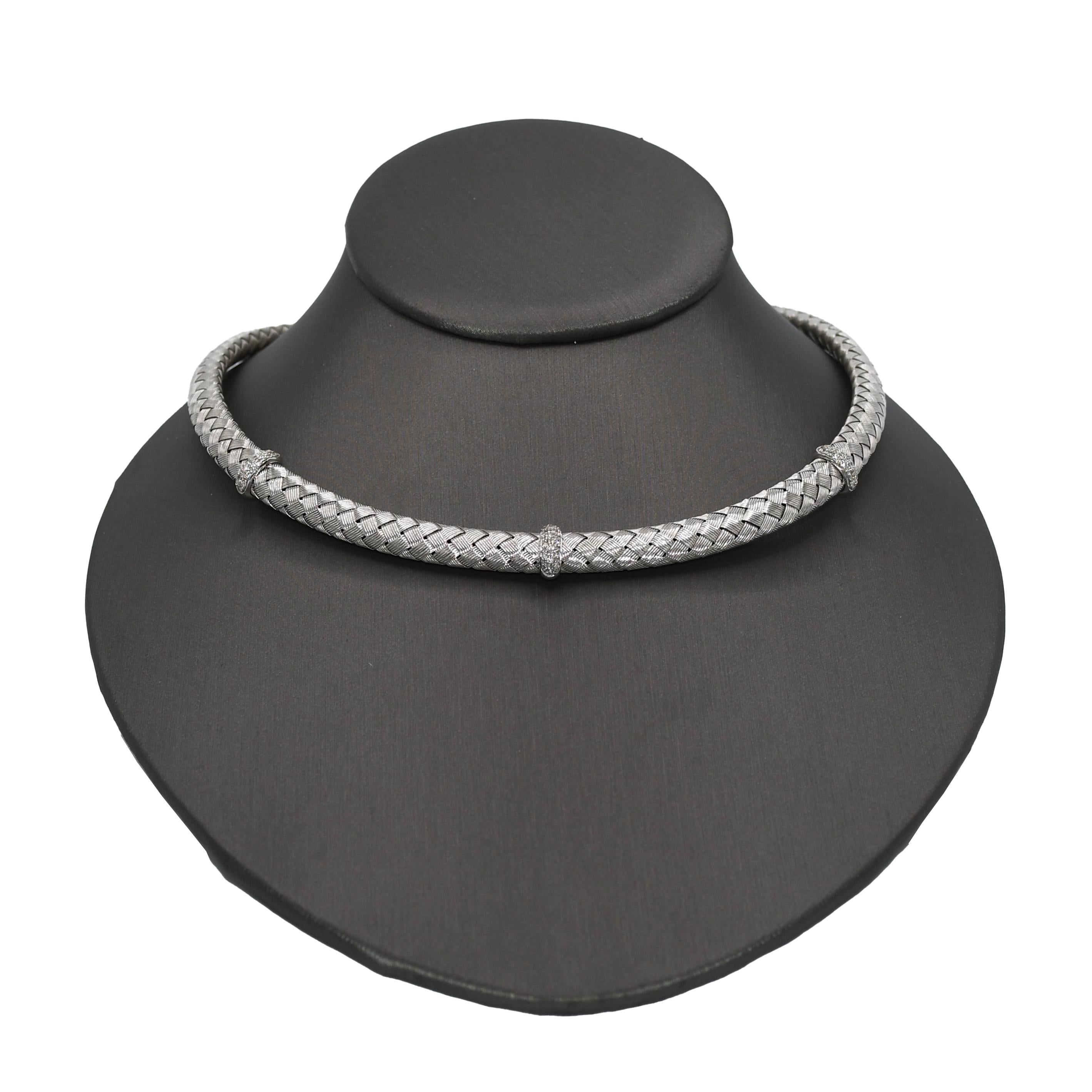 Collana con diamanti a maglie intrecciate in oro bianco 18K 0,50ct in vendita 3