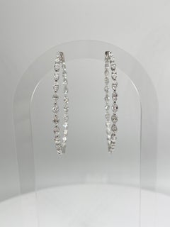18K White Gold X/Large 7.46 CTW Diamond Marquise Hoop Earrings