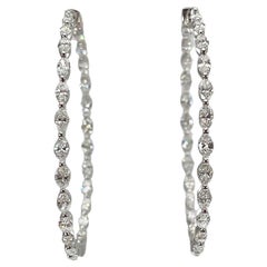 18K White Gold X/Large 7.46 CTW Diamond Marquise Hoop Earrings