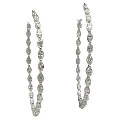 18K White Gold X/Large 7.46 CTW Diamond Marquise Hoop Earrings