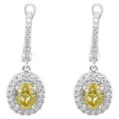 18K White Gold Yellow and White Diamond Halo Drop Earrings