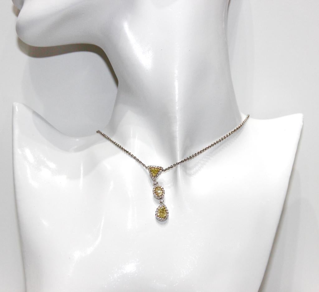 Modern 18K White Gold Yellow and White Diamonds Necklace For Sale