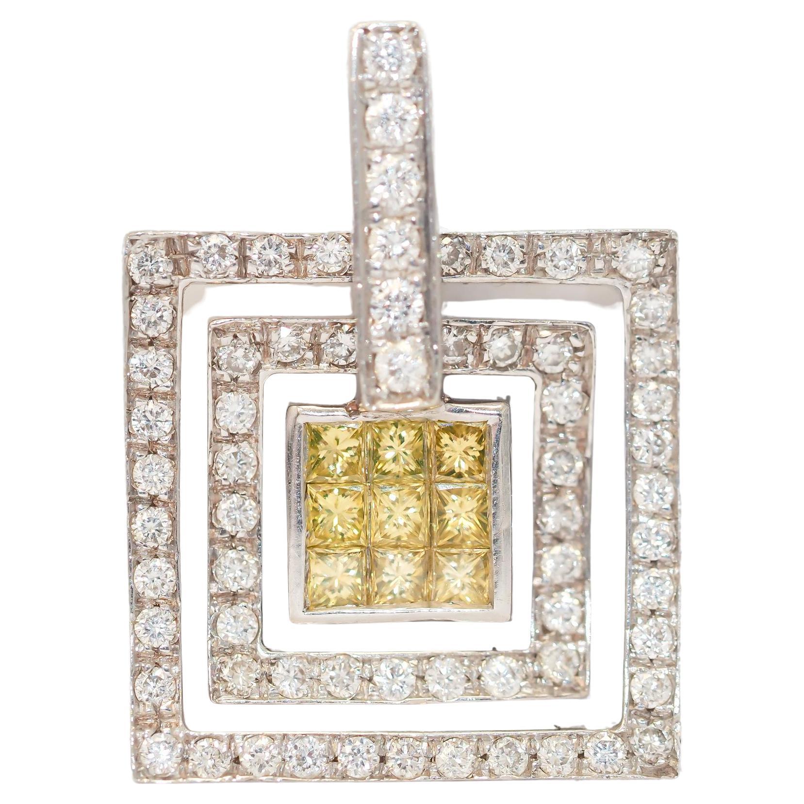 18K White Gold Yellow Diamond and White Diamond Pendant