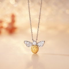 18K White Gold Yellow Diamond Bee Pendant Necklace