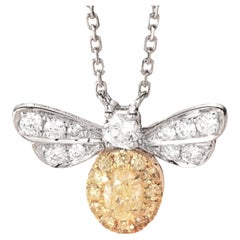 18K White Gold Yellow Diamond Bee Pendant Necklace