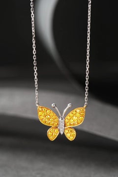 18K White Gold Yellow Diamond Butterfly Necklace