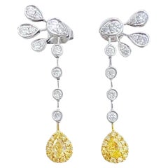 Pendientes Gota Oro Blanco 18K Diamante Amarillo y Diamante