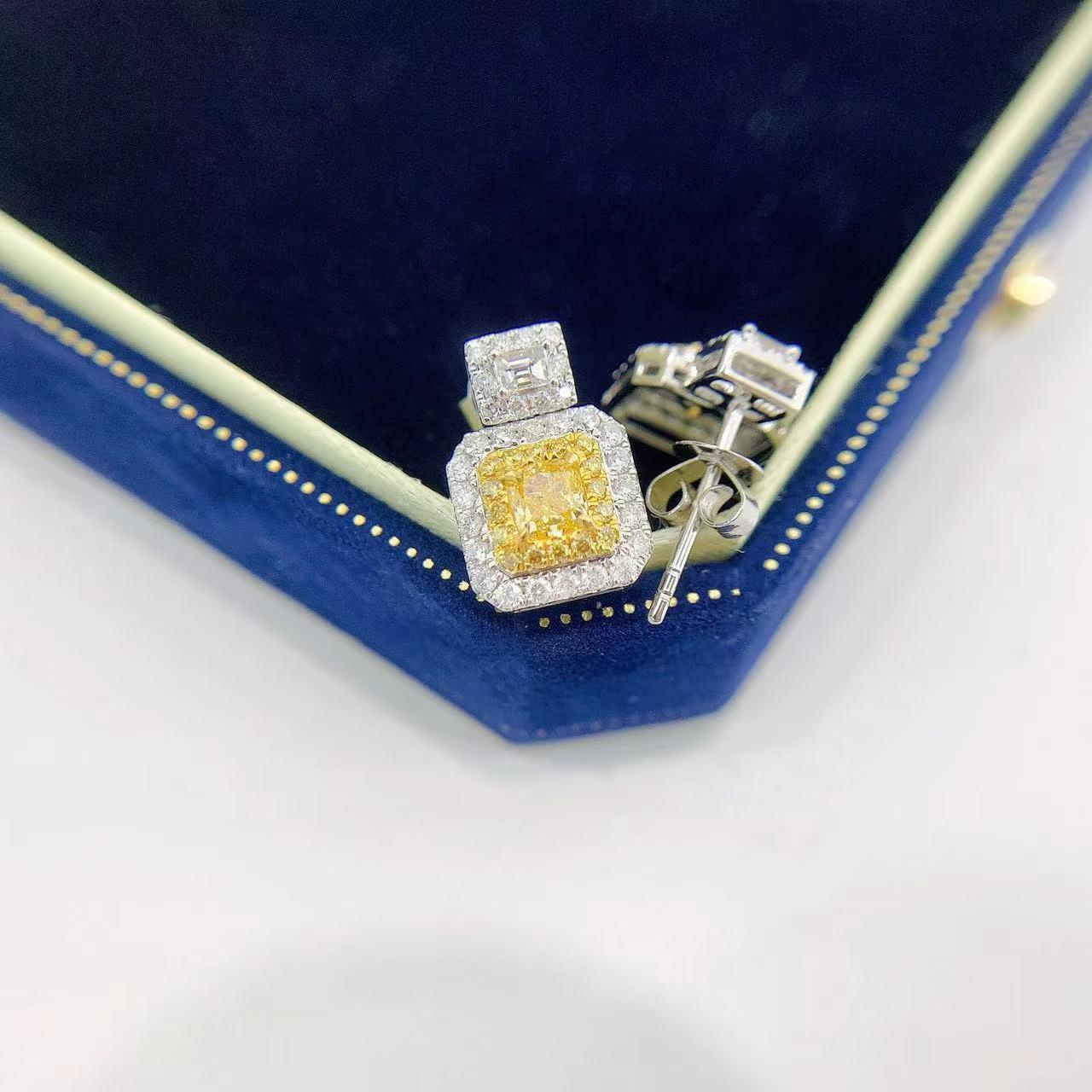 Moderne Boucles d'oreilles en or blanc 18K et diamant jaune en vente