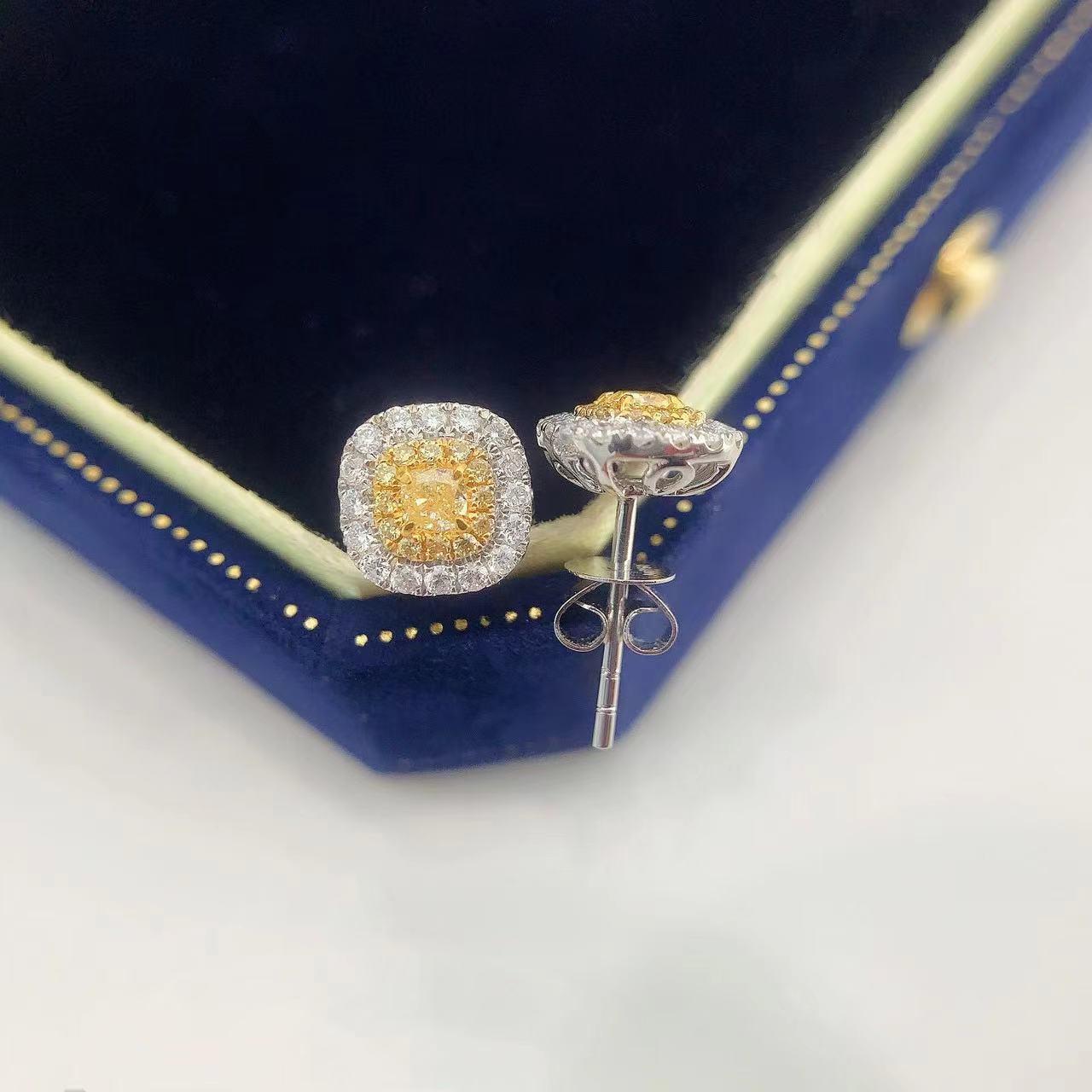 Moderno Orecchini con diamanti gialli in oro bianco 18 carati in vendita