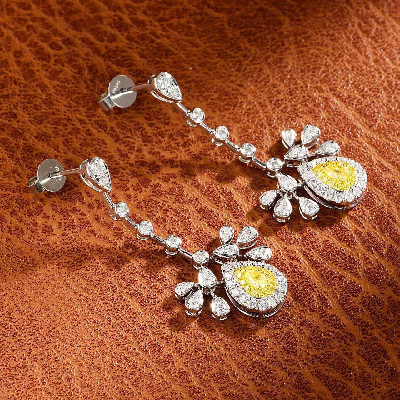 Modern 18K White Gold Yellow Diamond Earrings For Sale