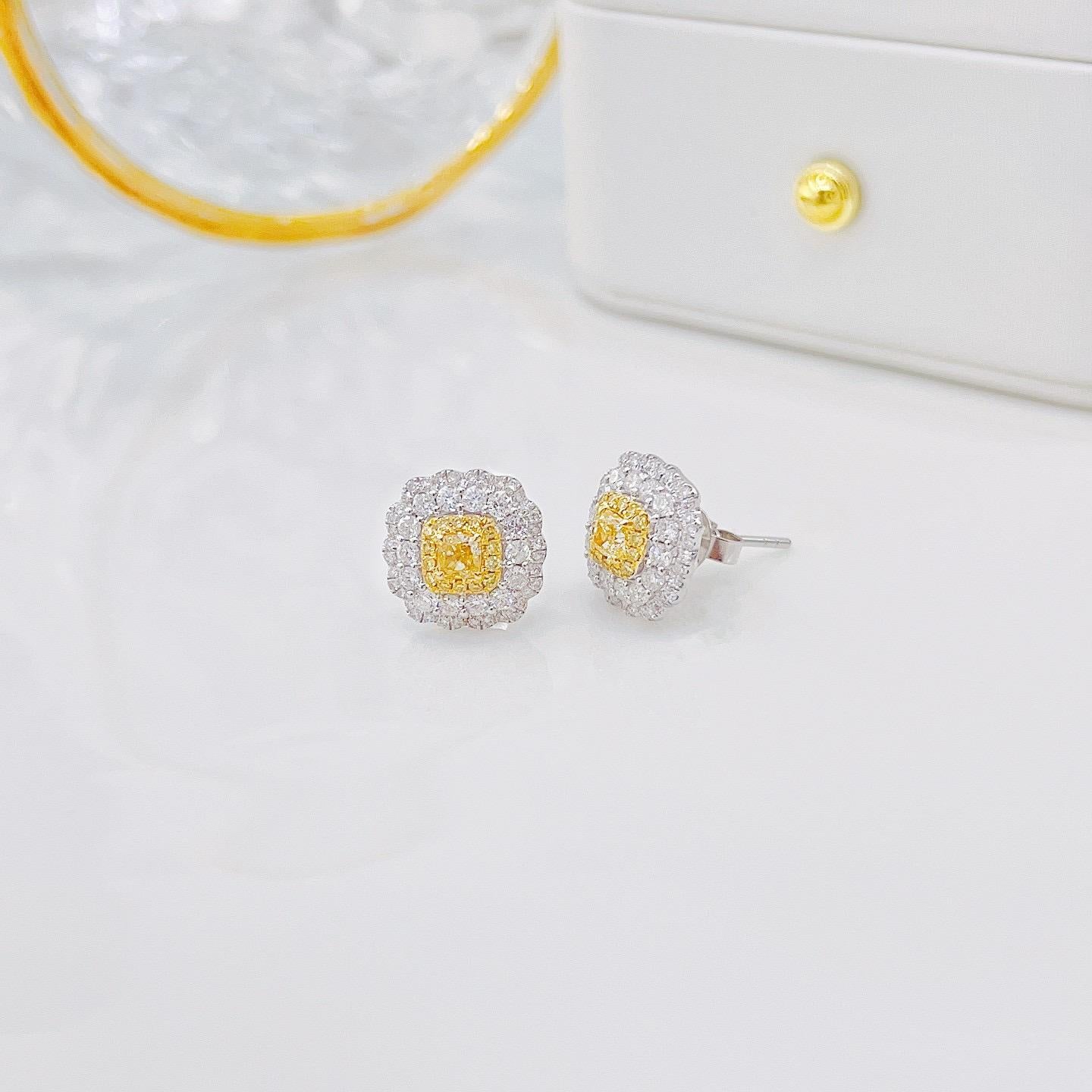 Moderno Orecchini con diamanti gialli in oro bianco 18 carati in vendita