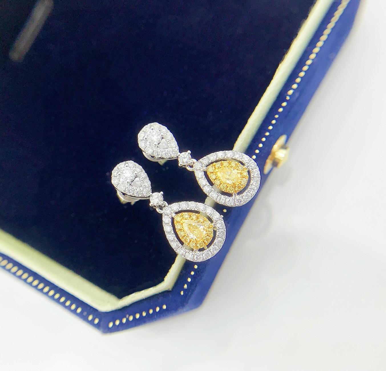 Modern 18K White Gold Yellow Diamond Earrings For Sale