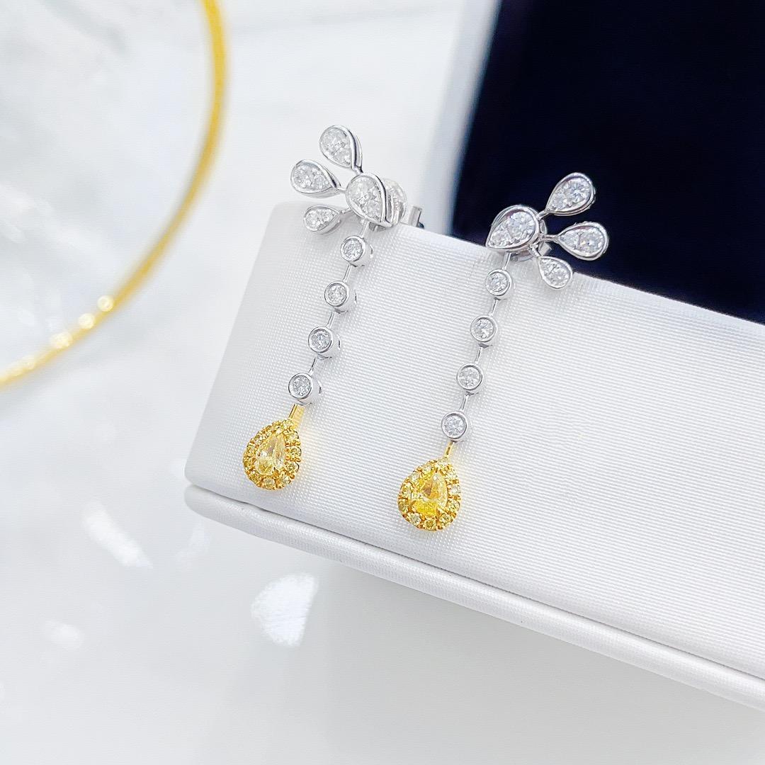 Modern 18K White Gold Yellow Diamond Earrings For Sale