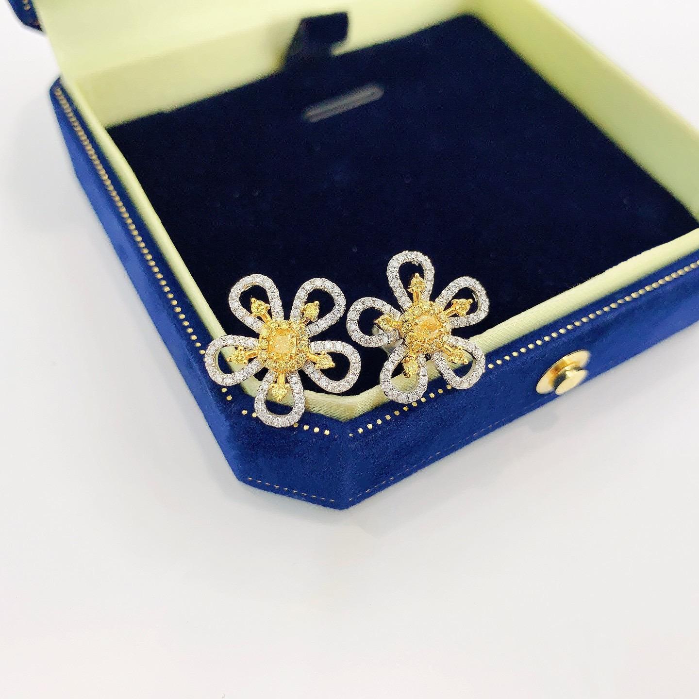 Modern 18K White Gold Yellow Diamond Earrings For Sale