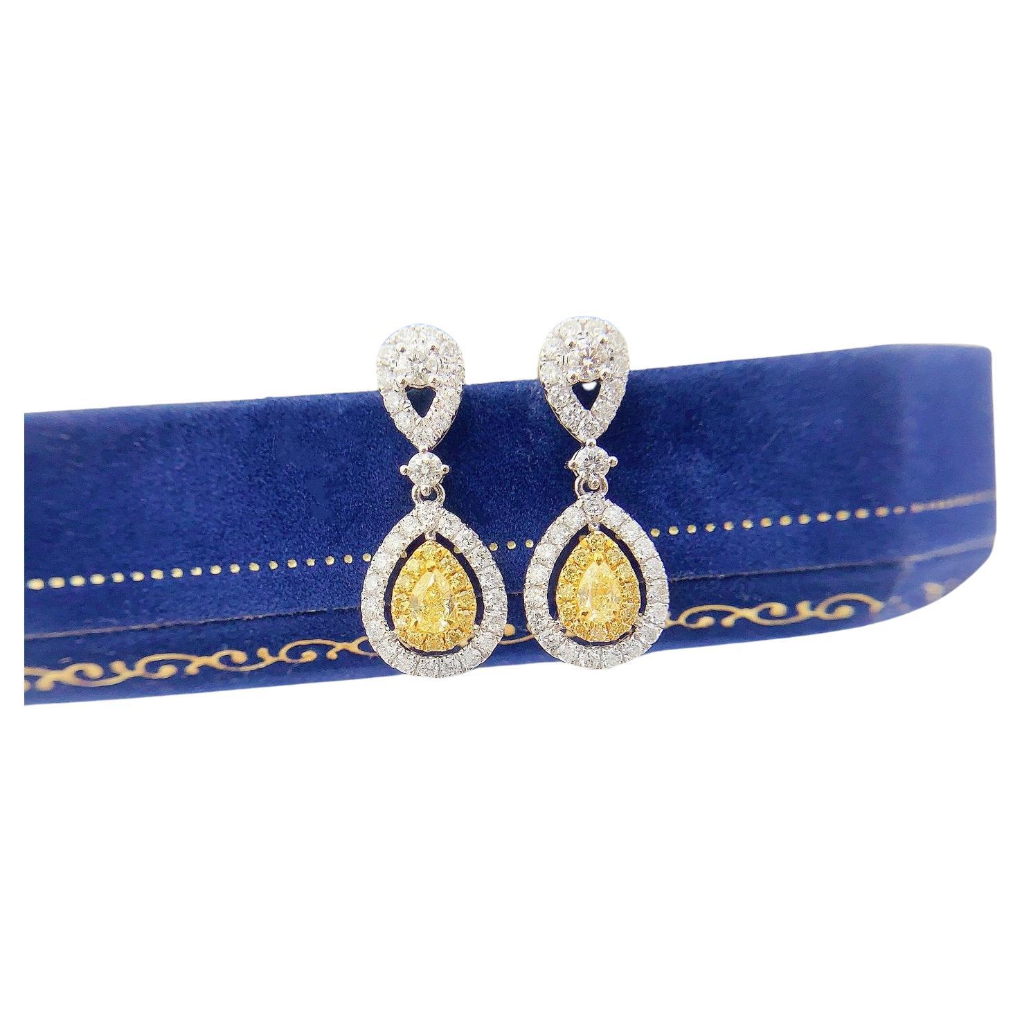 18K White Gold Yellow Diamond Earrings For Sale