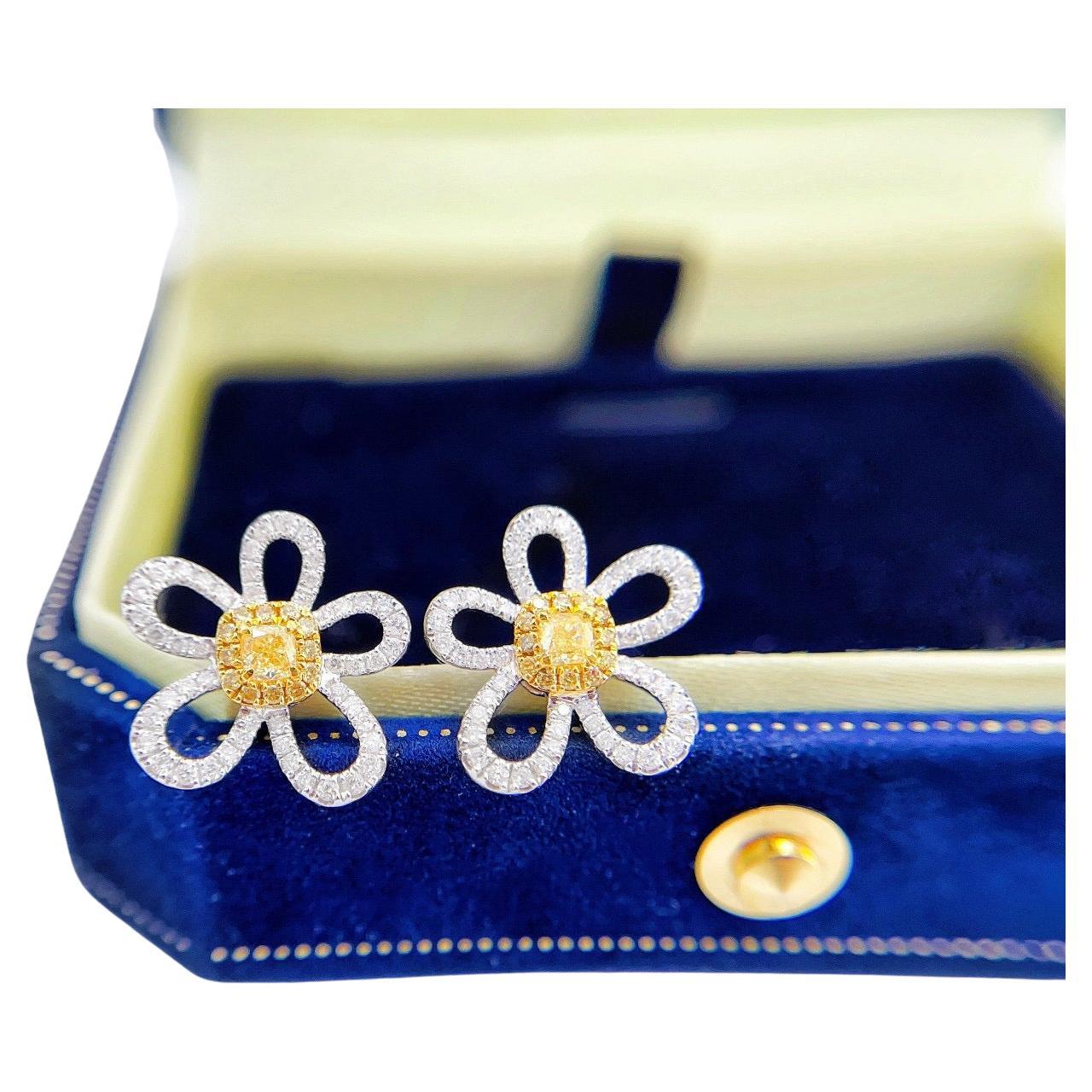 18K White Gold Yellow Diamond Earrings