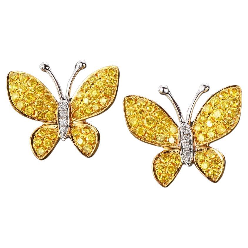 Pendientes de diamantes amarillos de oro blanco de 18 quilates