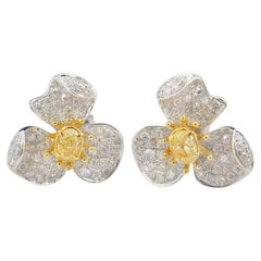 Pendientes Flor Diamante Amarillo Oro Blanco 18K