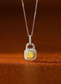 18K White Gold Yellow Diamond Lock Necklace