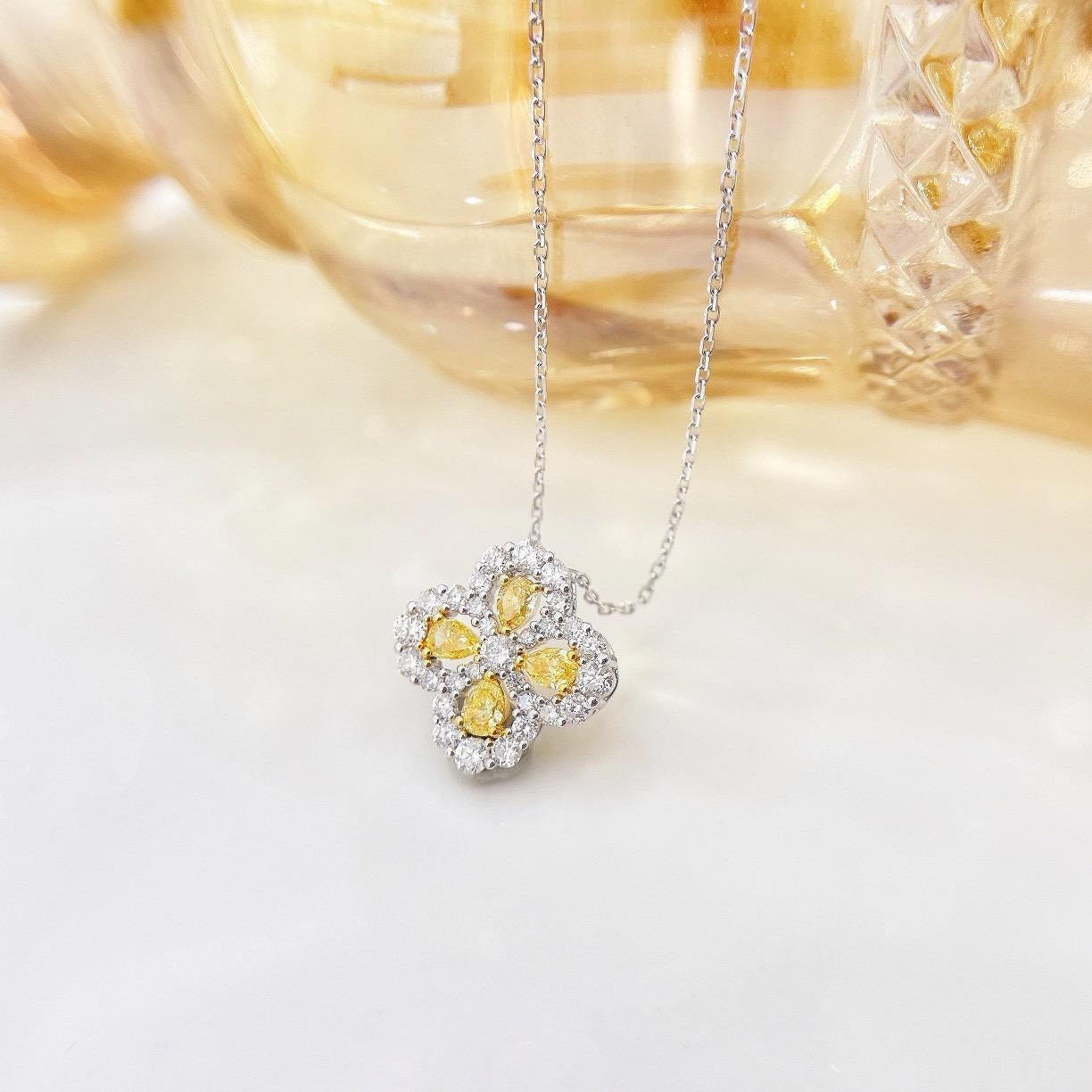 Modern 18K White Gold Yellow Diamond Necklace For Sale