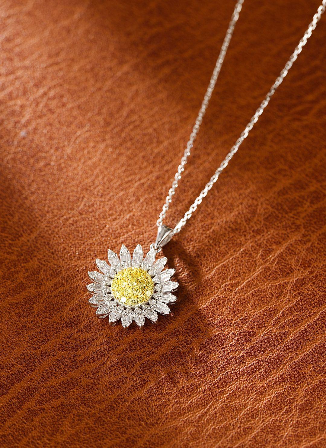 Modern 18K White Gold Yellow Diamond Necklace For Sale