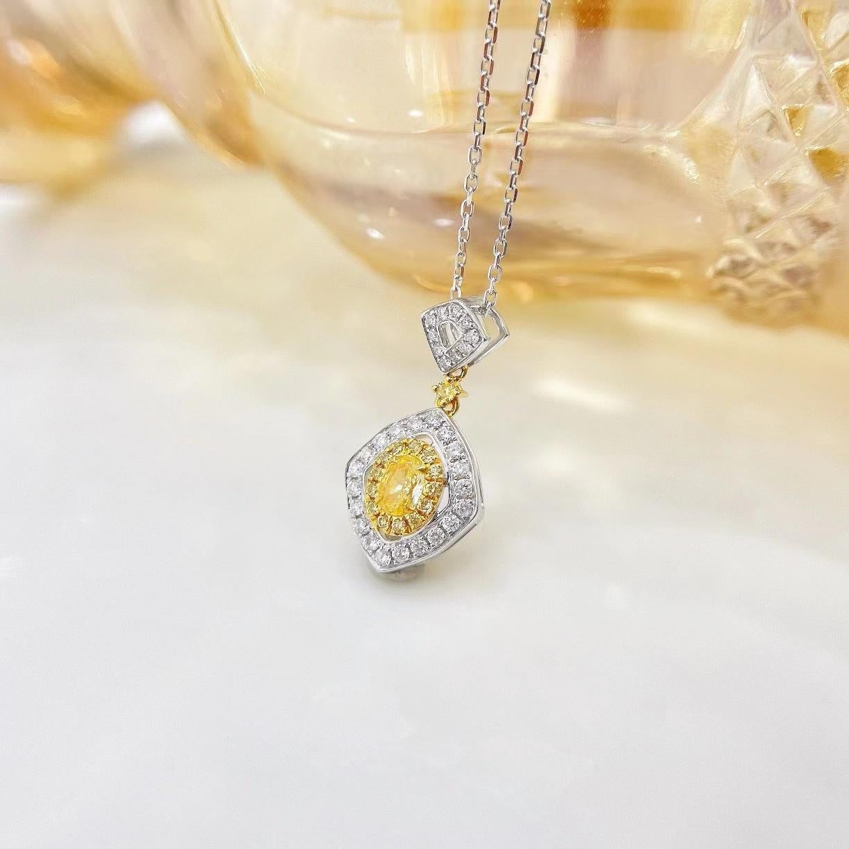Modern 18K White Gold Yellow Diamond Necklace For Sale