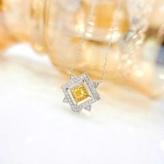18K White Gold Yellow Diamond Octagon Pendant Necklace with Diamonds
