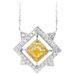 18K White Gold Yellow Diamond Octagon Pendant Necklace with Diamonds