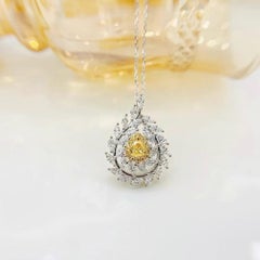 18K White Gold Yellow Diamond Olive Leaf Pendant Necklace
