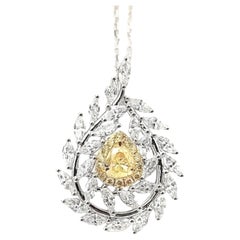 18K White Gold Yellow Diamond Olive Leaf Pendant Necklace