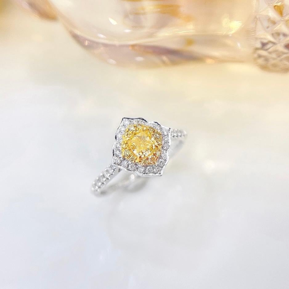 Modern 18K White Gold Yellow Diamond Ring For Sale