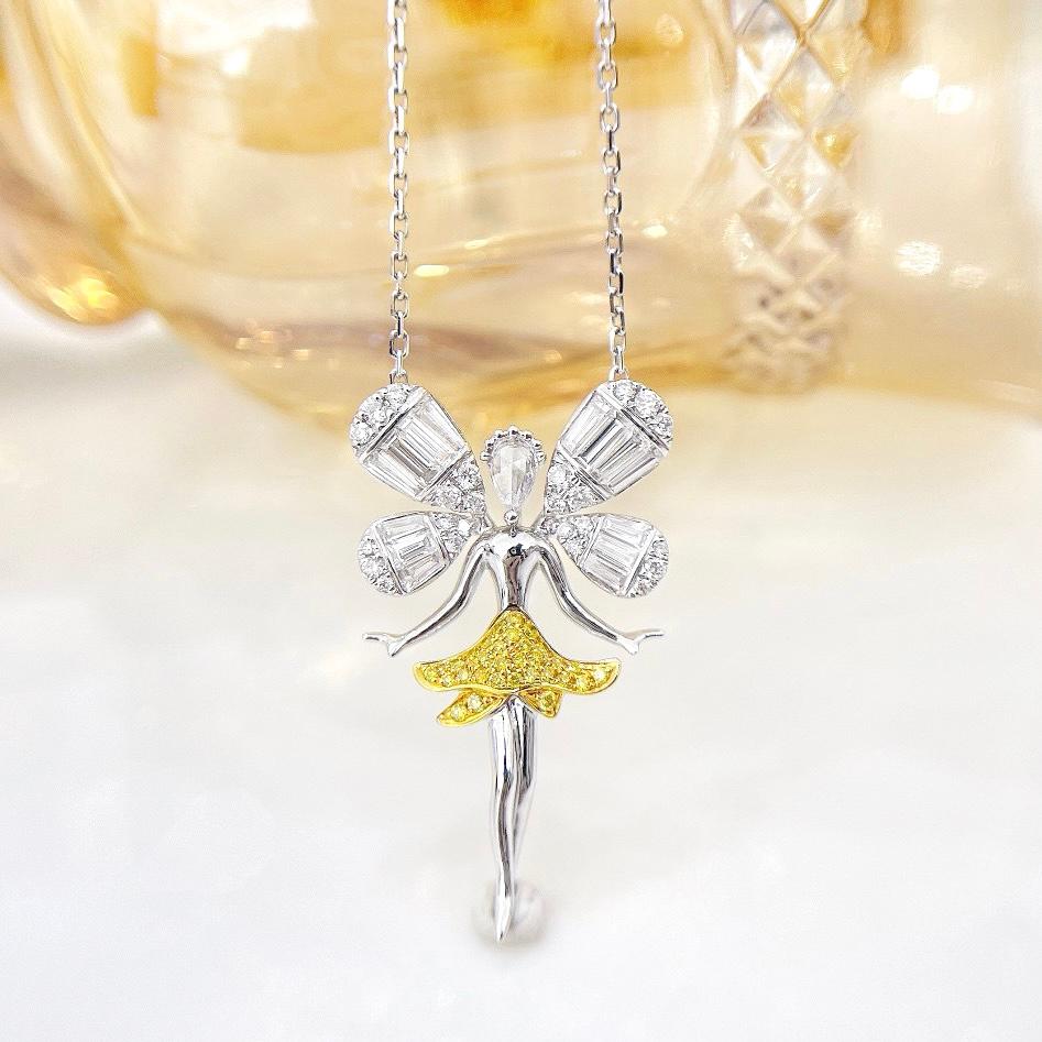 18 Karat Weißgold Gelber Diamant & Diamant & Diamant im Rosenschliff Diamant Tänzerin-Anhänger Halskette

Gelbe Diamanten - 0,06 CT
Diamanten im Rosen- und Baguetteschliff - 0,71 CT

Gesamtgewicht - 5,07 GM

Diese exquisite