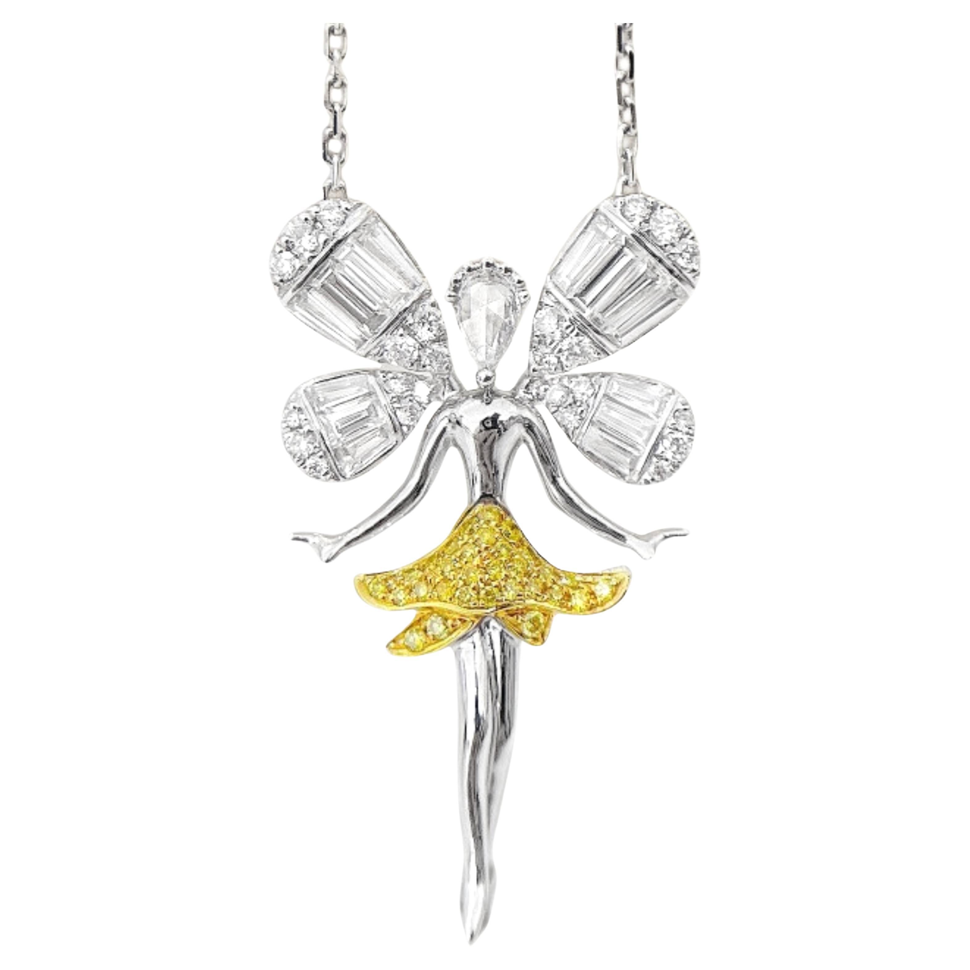 18K White Gold Yellow Diamond & Rose-Cut Diamond Dancer Pendant Necklace
