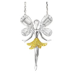 Collana con ciondolo a forma di ballerina in oro bianco 18K con diamanti gialli e diamanti taglio rosa