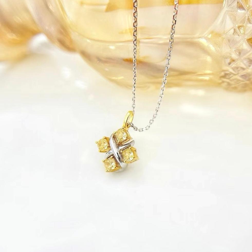Modern 18K White Gold Yellow Diamond 'X' Pendant Necklace For Sale