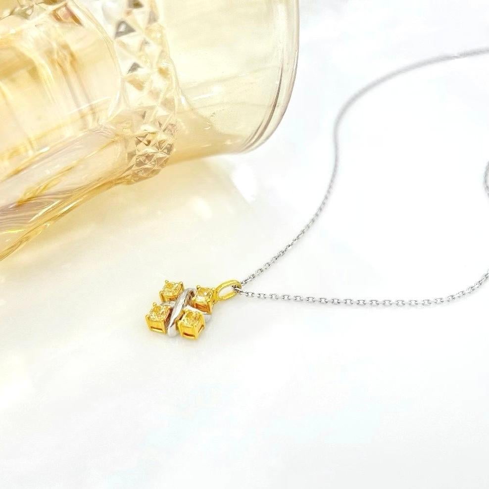 Cushion Cut 18K White Gold Yellow Diamond 'X' Pendant Necklace For Sale
