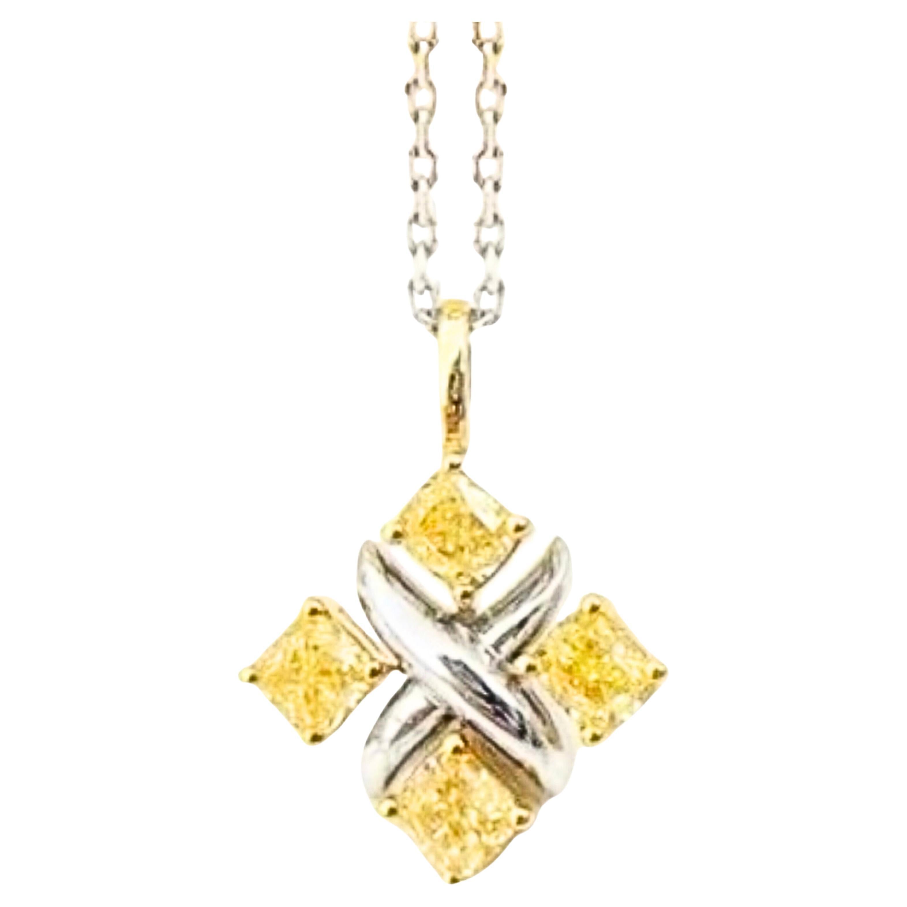 18K White Gold Yellow Diamond 'X' Pendant Necklace