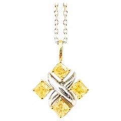 Collar Colgante 'X' de Diamantes Amarillos en Oro Blanco de 18K
