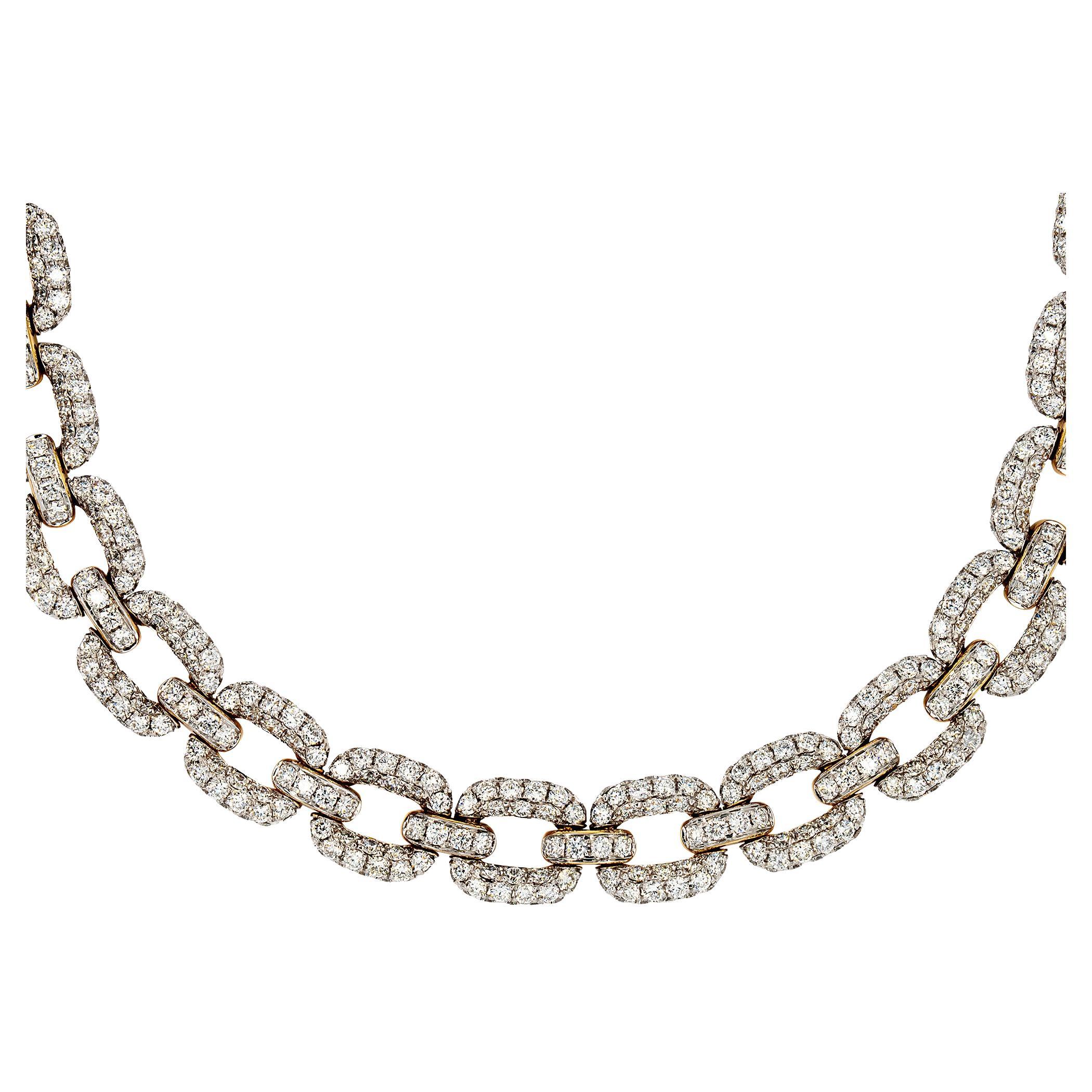 18k White Gold & Yellow Gold 27.89ct Round Brilliant Diamonds Link Necklace For Sale