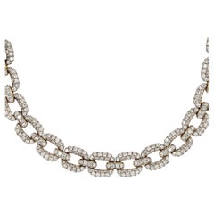 Collier à maillons en or blanc et or jaune 18 carats avec diamants brillants ronds 27,89 carats