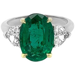 18k White Gold- Yellow Gold Brilliant Cut 4.11 CT Emerald 0.89 CT Diamond Ring